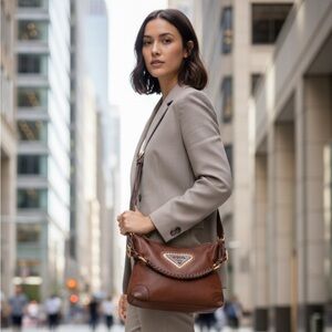 Prada Limited Edition Calfskin Brown Leather Shoulder Bag Amazing Condition
